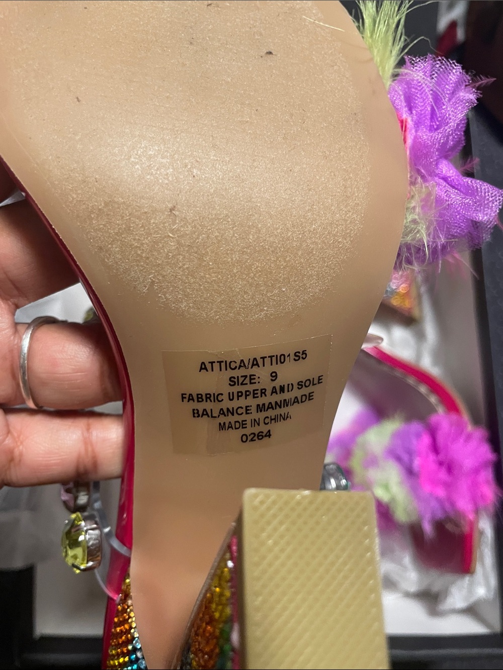 Betsey Johnson Pink Multicolor Gem & Pom Wedge Sandals - Picture 3 of 3